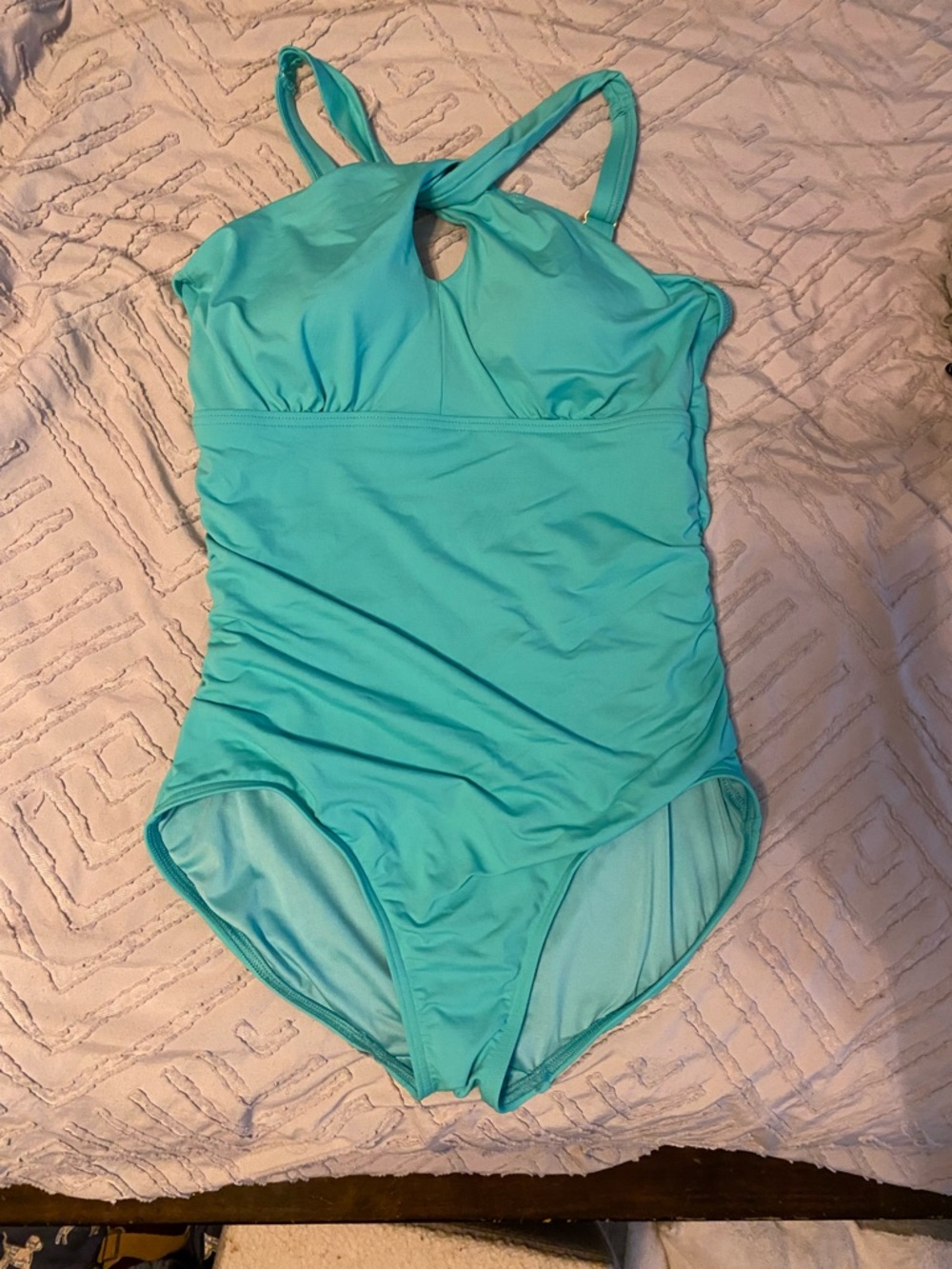 Lands' End Teal Keyhole One-Piece Swimsuit